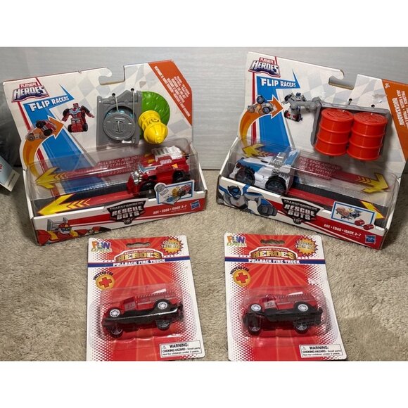 Playskool Heroes Transformers Rescue Bots Flip Racers 2 Sets + 2 Fire Trucks - Picture 8 of 9